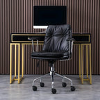 Fauteuil de bureau pivotant et inclinable moderne en cuir vert