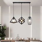 Suspension triangulaire industrielle en métal noir pour îlot de cuisine