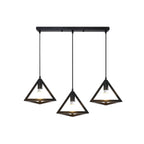 Suspension triangulaire industrielle en métal noir pour îlot de cuisine