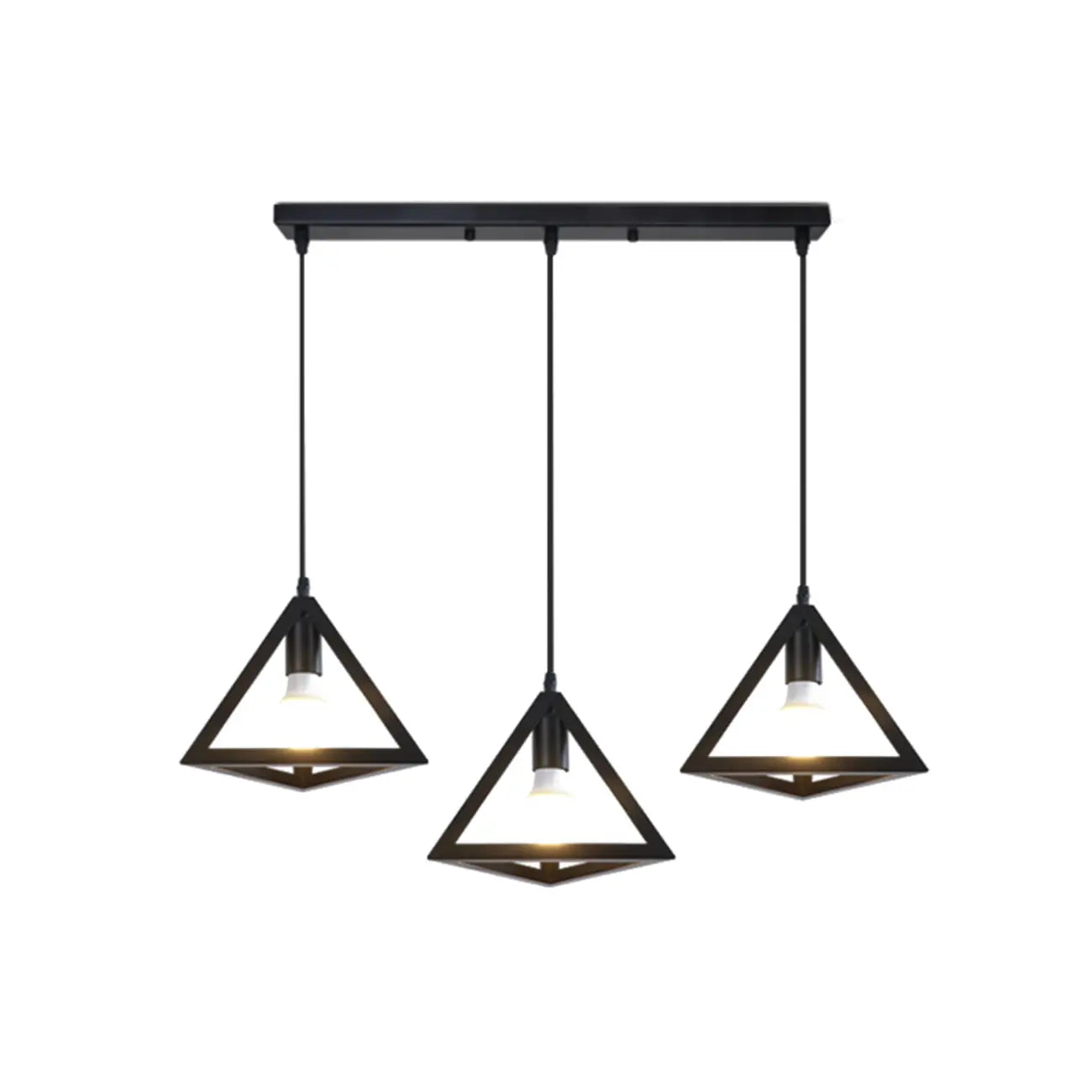 Suspension triangulaire industrielle en métal noir pour îlot de cuisine