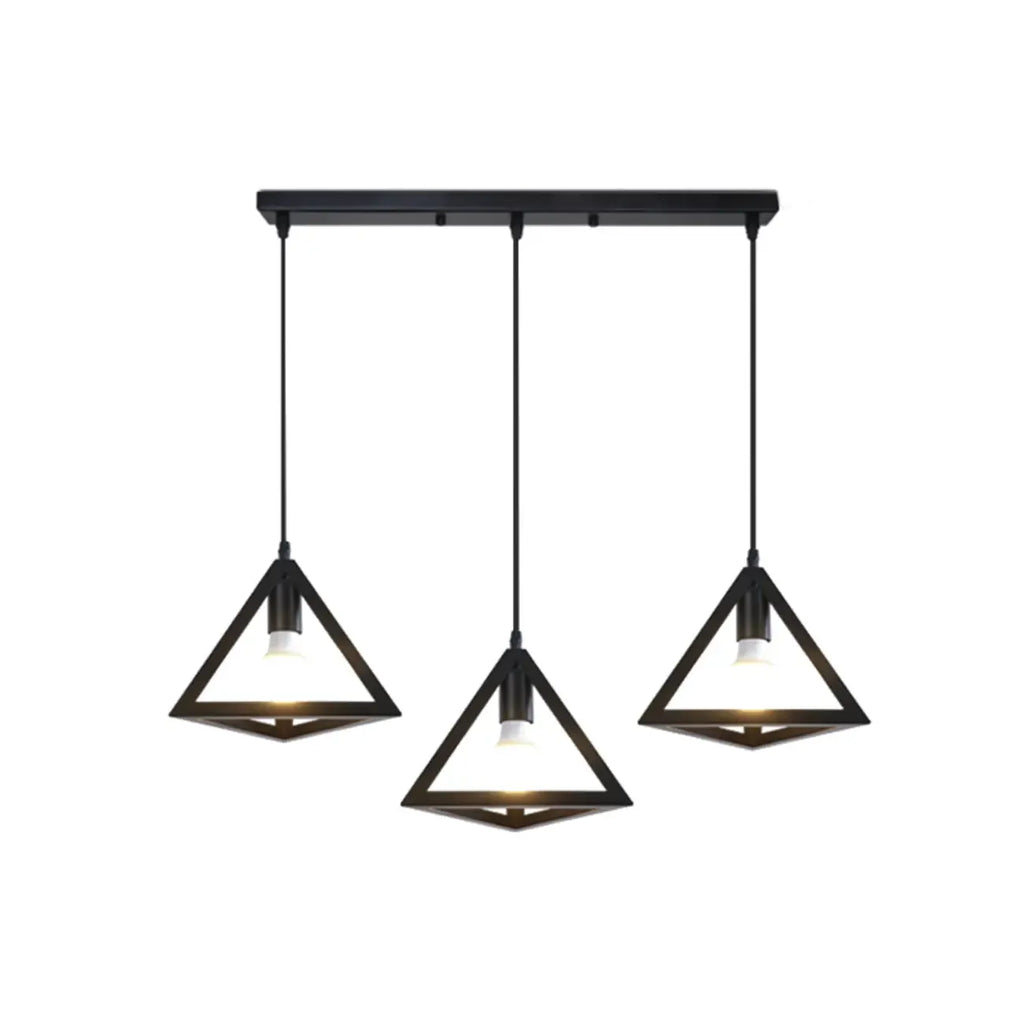 Suspension triangulaire industrielle en métal noir pour îlot de cuisine