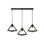 Suspension triangulaire industrielle en métal noir pour îlot de cuisine