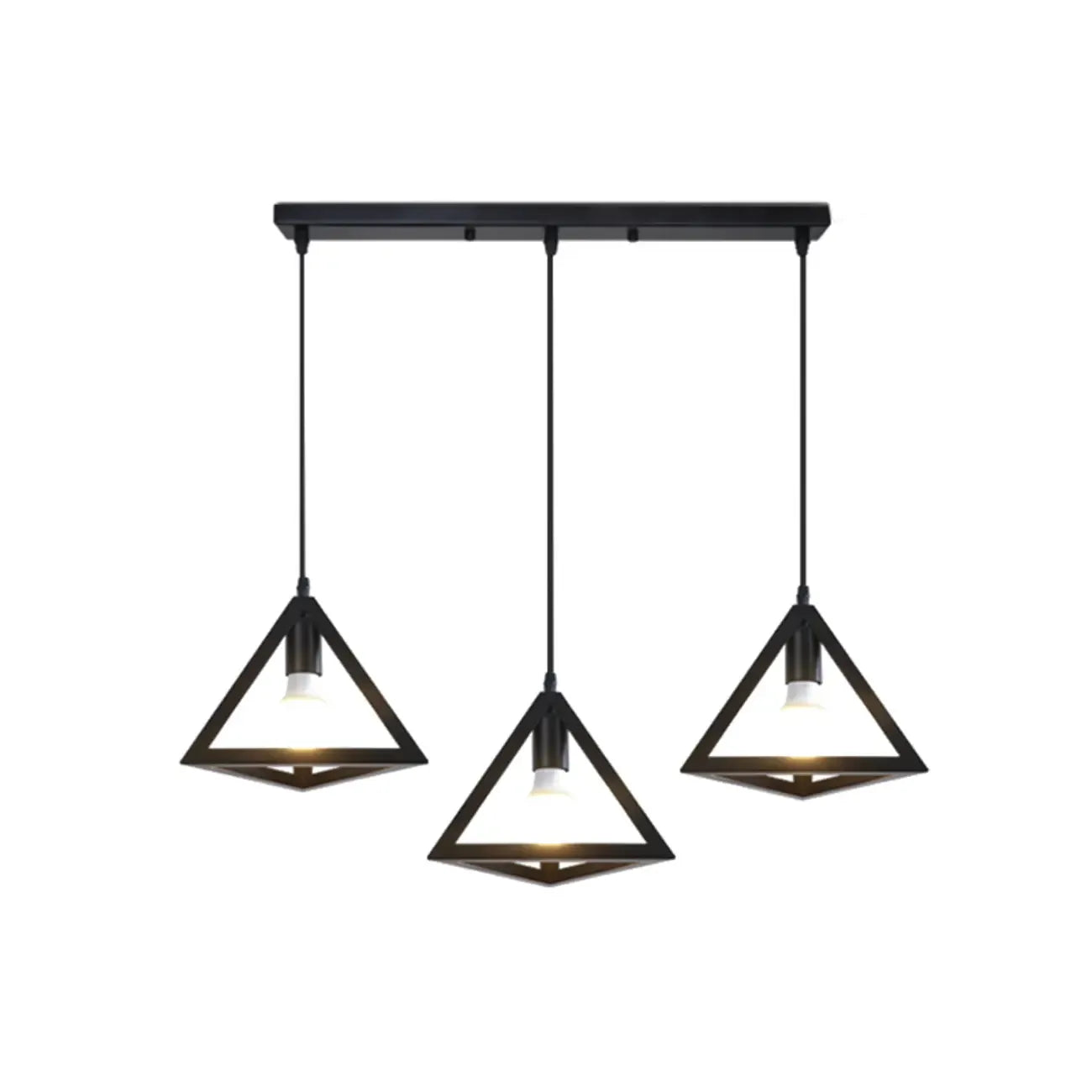 Suspension triangulaire industrielle en métal noir pour îlot de cuisine