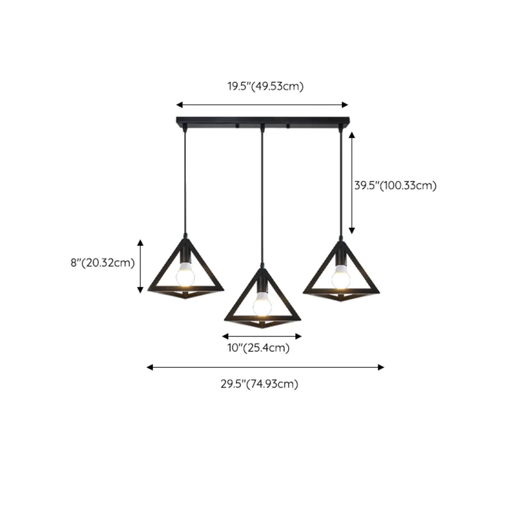 Suspension triangulaire industrielle en métal noir pour îlot de cuisine