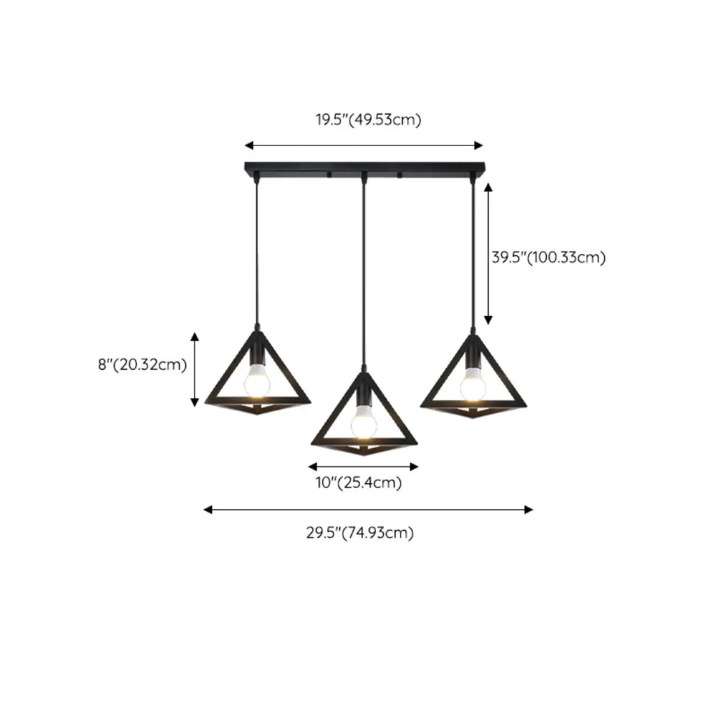 Suspension triangulaire industrielle en métal noir pour îlot de cuisine
