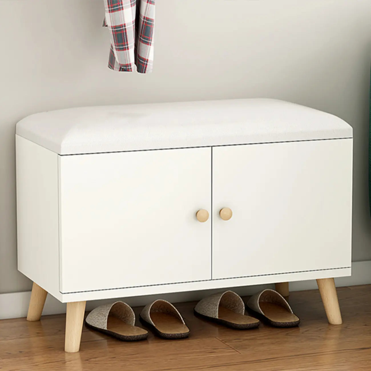 Banc de rangement à chaussures en bois durable avec coussin et 2 étagères