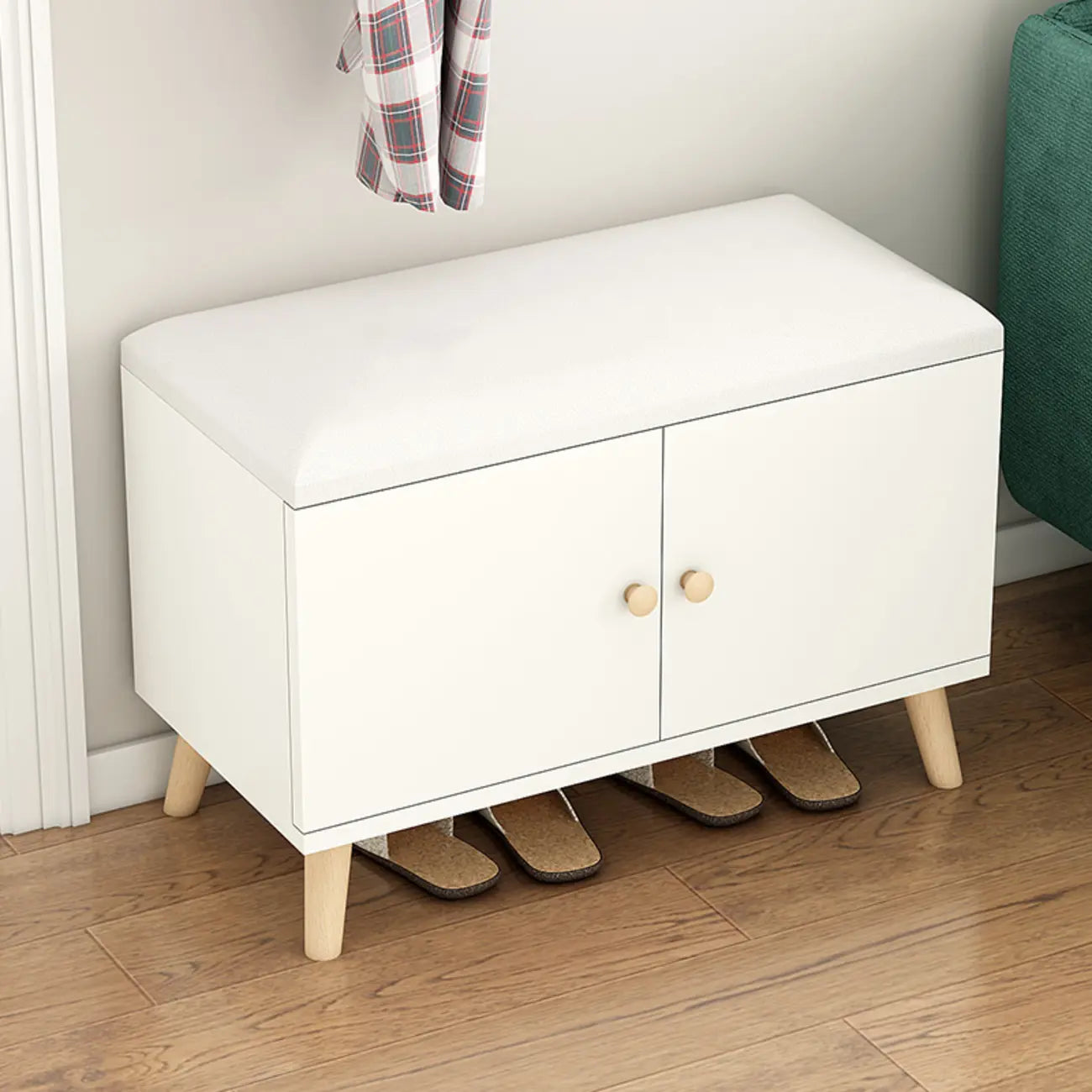 Banc de rangement à chaussures en bois durable avec coussin et 2 étagères