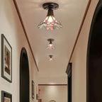 Plafonnier semi-encastré vintage en verre brun à motif floral, 1 lumière