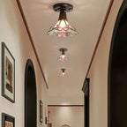 Plafonnier semi-encastré vintage en verre brun à motif floral, 1 lumière