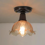 Plafonnier semi-encastré vintage en verre brun à motif floral, 1 lumière