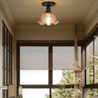 Plafonnier semi-encastré vintage en verre brun à motif floral, 1 lumière