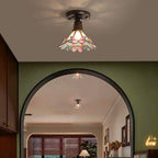 Plafonnier semi-encastré vintage en verre brun à motif floral, 1 lumière