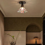 Plafonnier semi-encastré vintage en verre brun à motif floral, 1 lumière