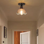 Plafonnier semi-encastré vintage en verre brun à motif floral, 1 lumière