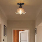 Plafonnier semi-encastré vintage en verre brun à motif floral, 1 lumière