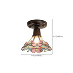 Plafonnier semi-encastré vintage en verre brun à motif floral, 1 lumière