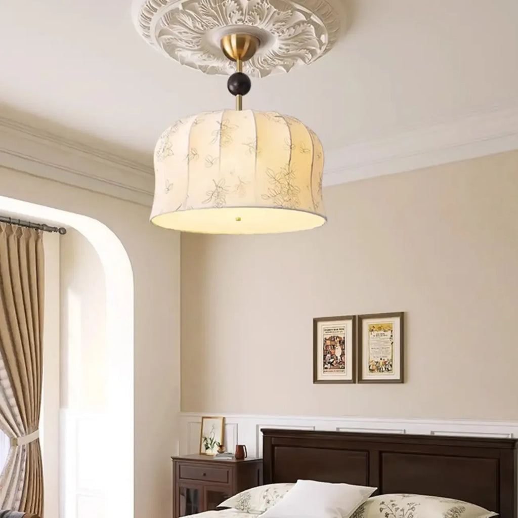 Rustic Beige Geometric Dome Fabric Chandelier