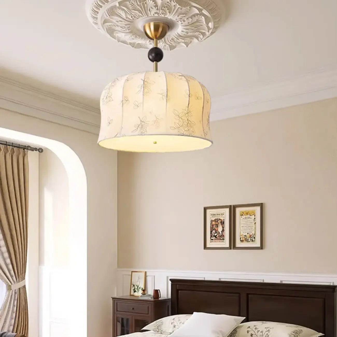 Rustic Beige Geometric Dome Fabric Chandelier