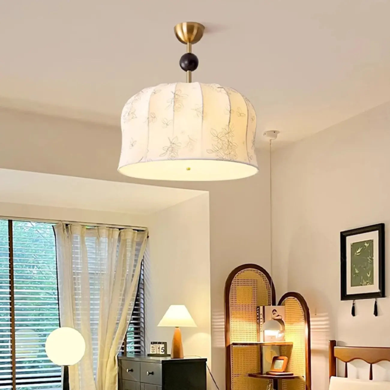 Rustic Beige Geometric Dome Fabric Chandelier