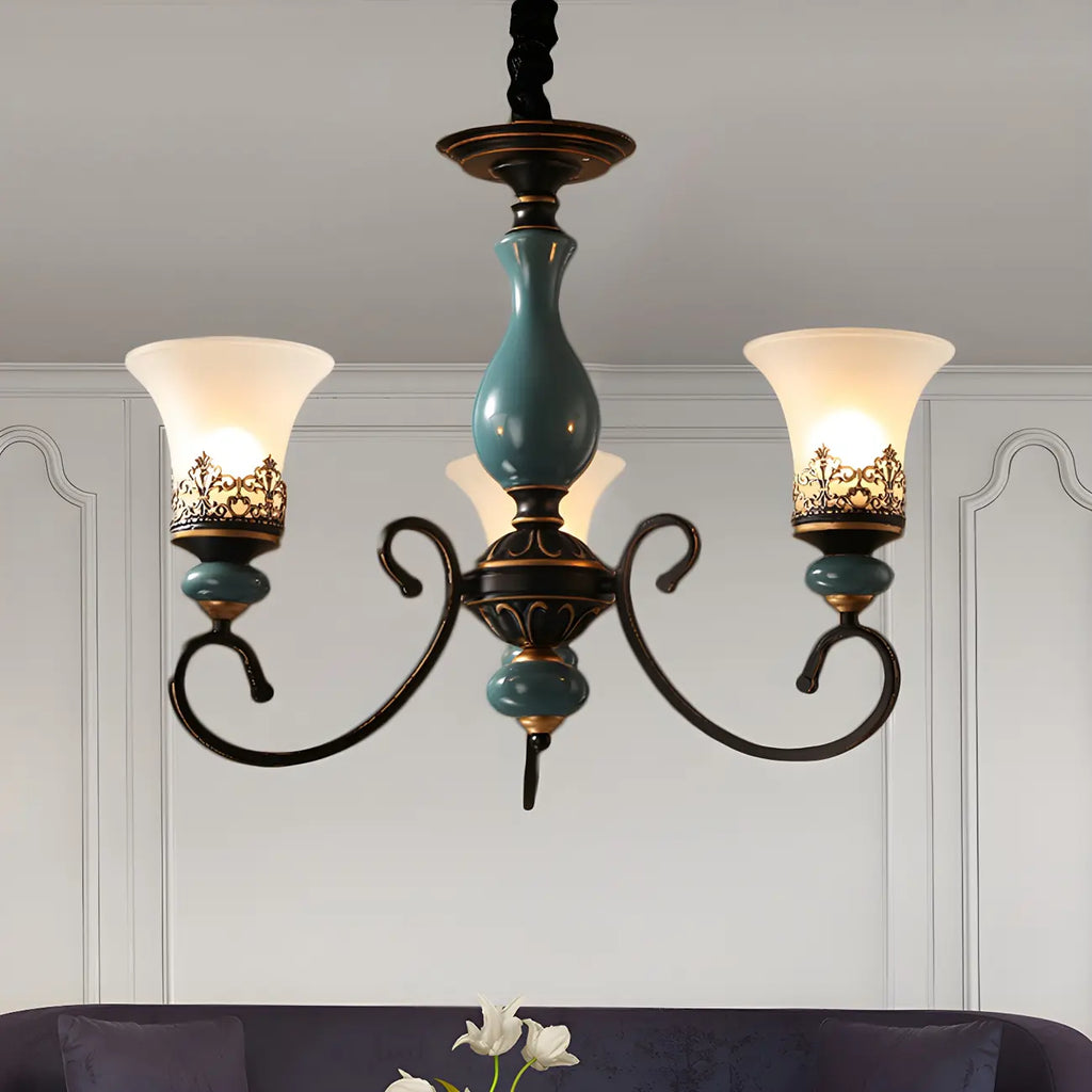 Lustre classique en céramique bleue et verre dépoli