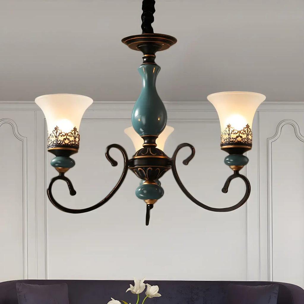 Lustre classique en céramique bleue et verre dépoli