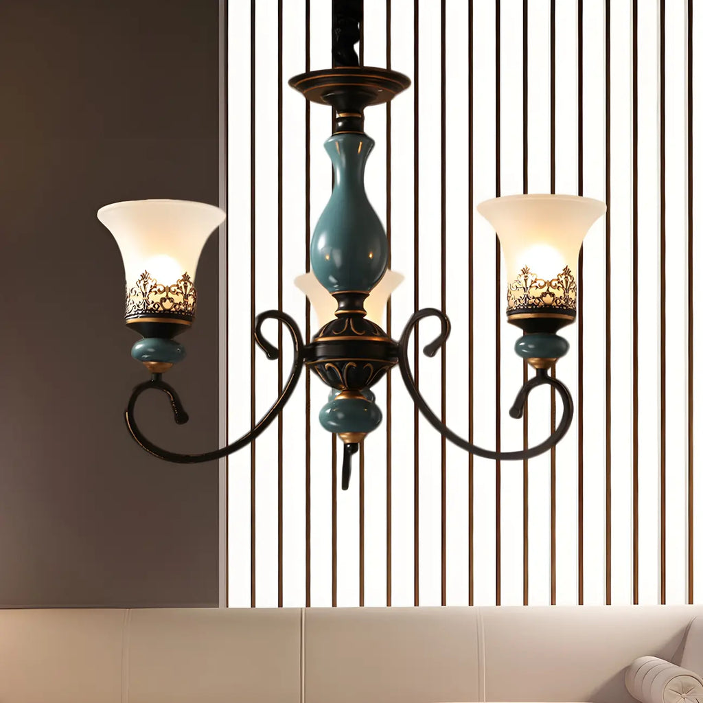 Lustre classique en céramique bleue et verre dépoli