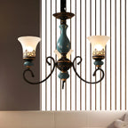 Lustre classique en céramique bleue et verre dépoli