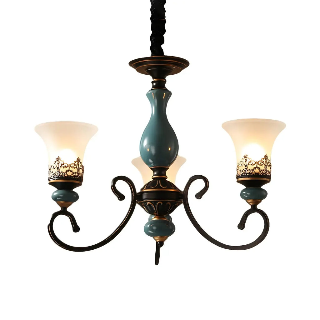 Lustre classique en céramique bleue et verre dépoli