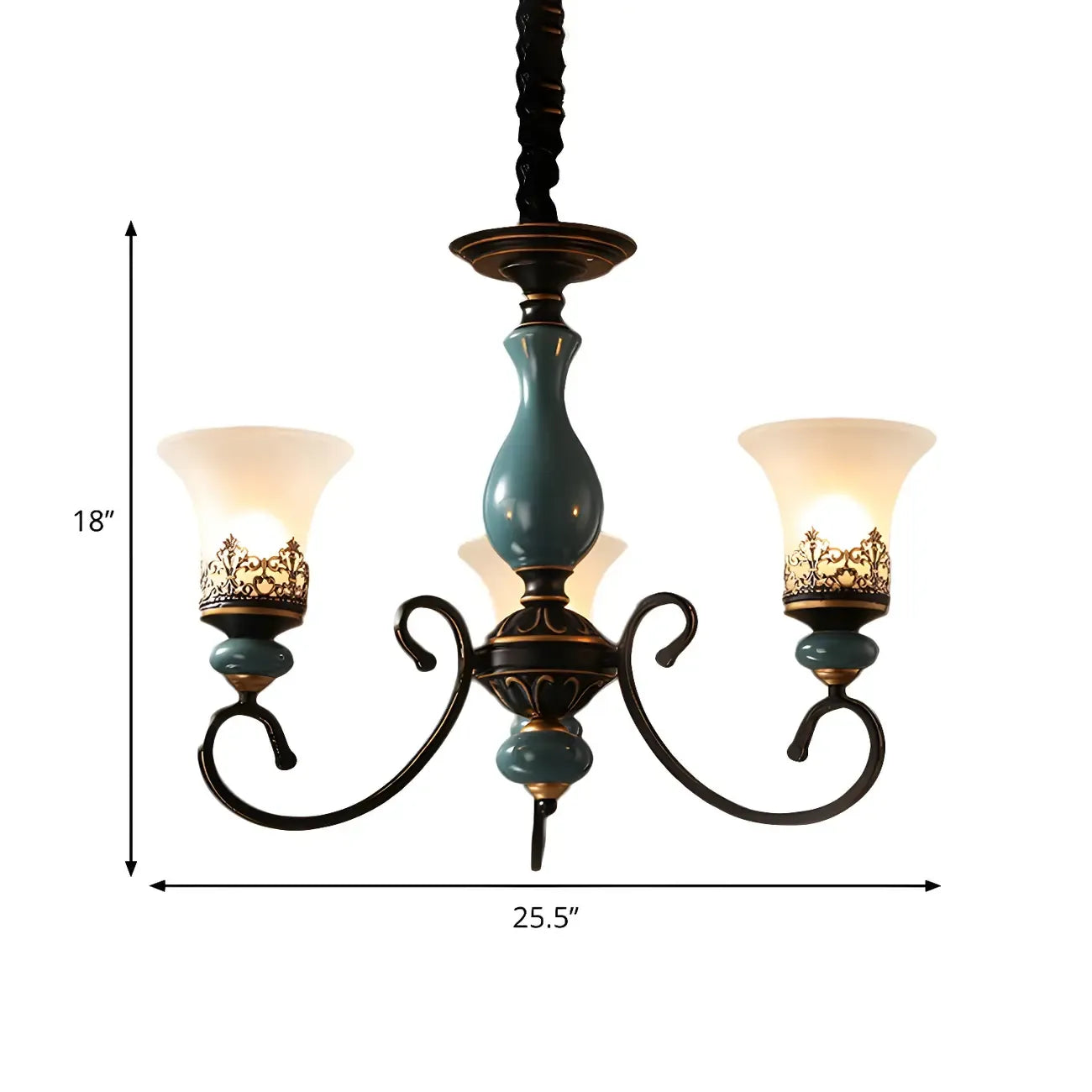 Lustre classique en céramique bleue et verre dépoli