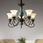 Lustre classique en céramique bleue et verre dépoli