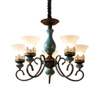 Lustre classique en céramique bleue et verre dépoli