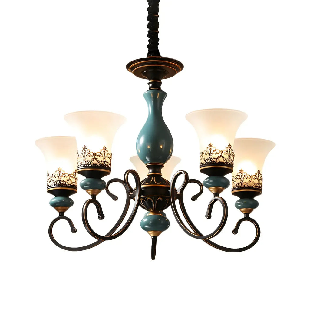 Lustre classique en céramique bleue et verre dépoli
