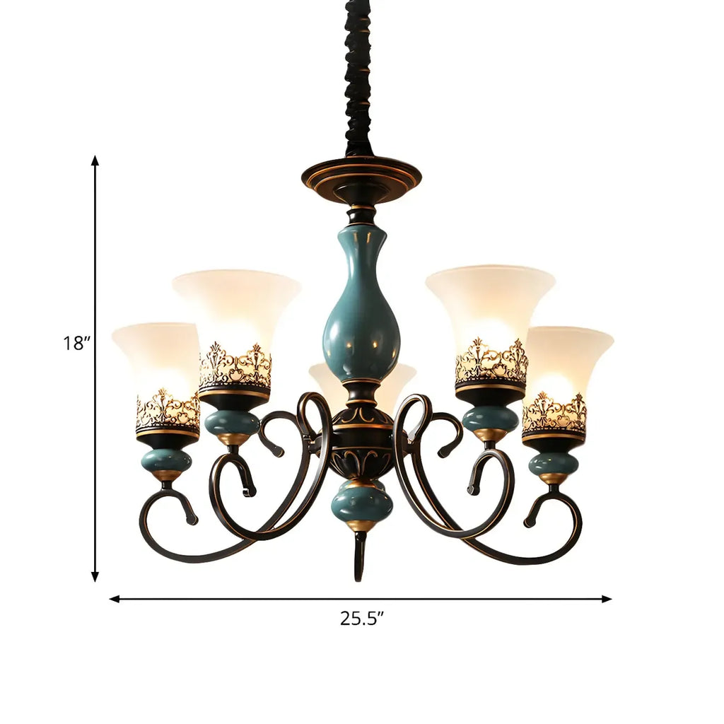 Lustre classique en céramique bleue et verre dépoli