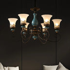 Lustre classique en céramique bleue et verre dépoli