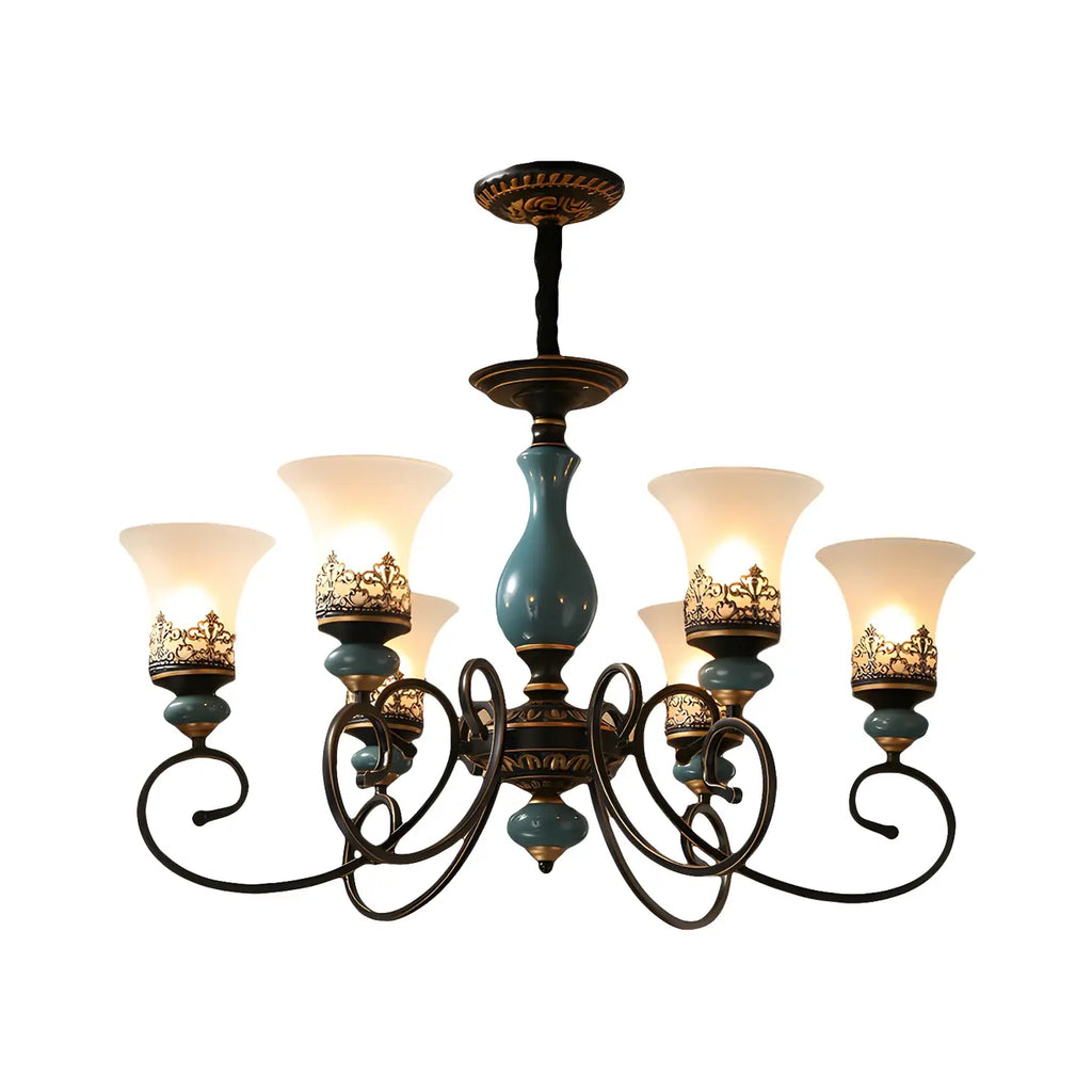 Lustre classique en céramique bleue et verre dépoli