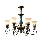 Lustre classique en céramique bleue et verre dépoli