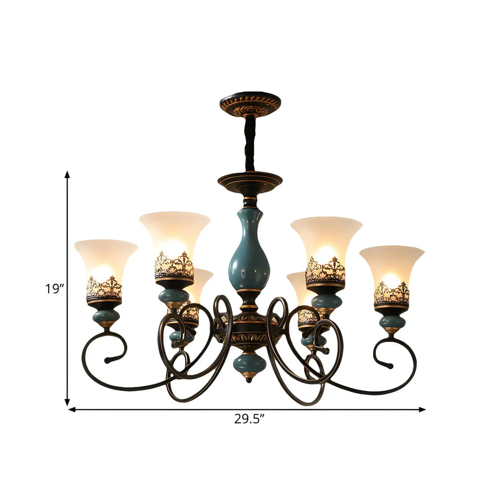Lustre classique en céramique bleue et verre dépoli