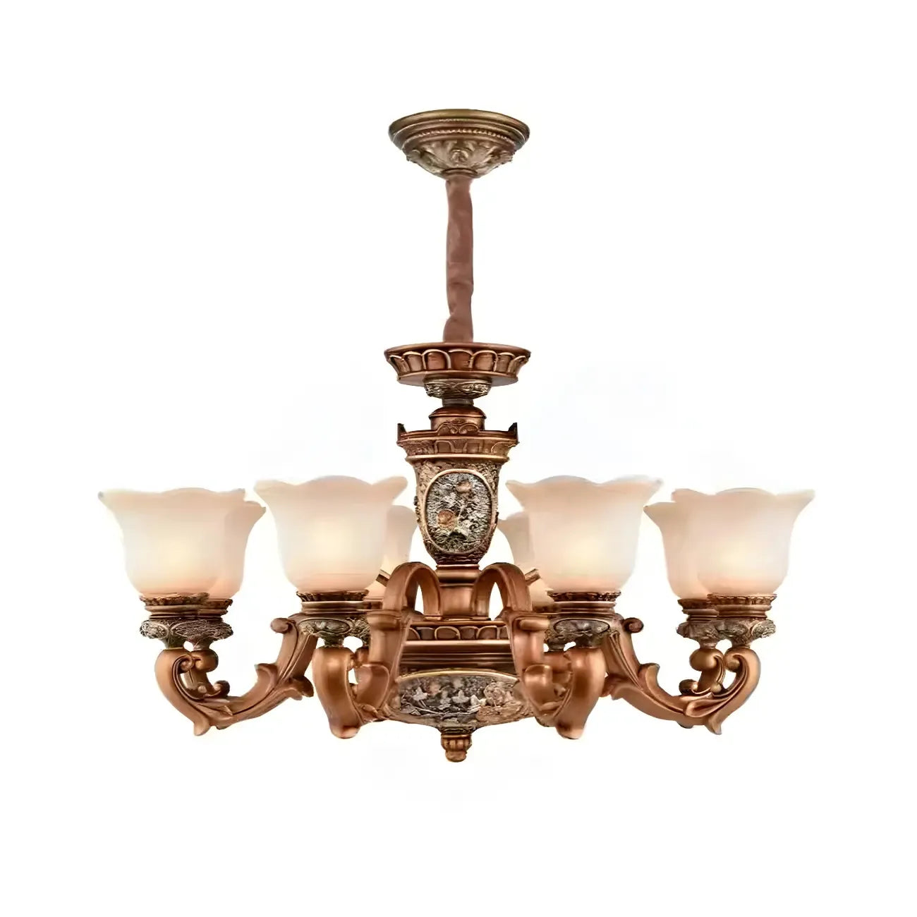 Lustre vintage européen en verre dépoli à motif floral.