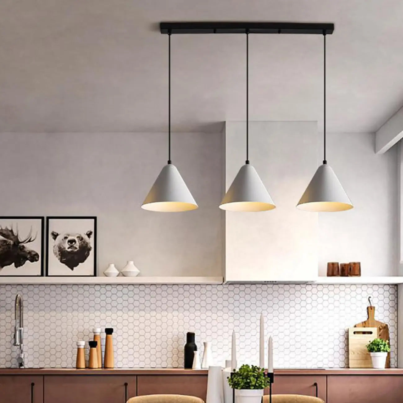 Suspension moderne conique en métal réglable pour îlot de cuisine