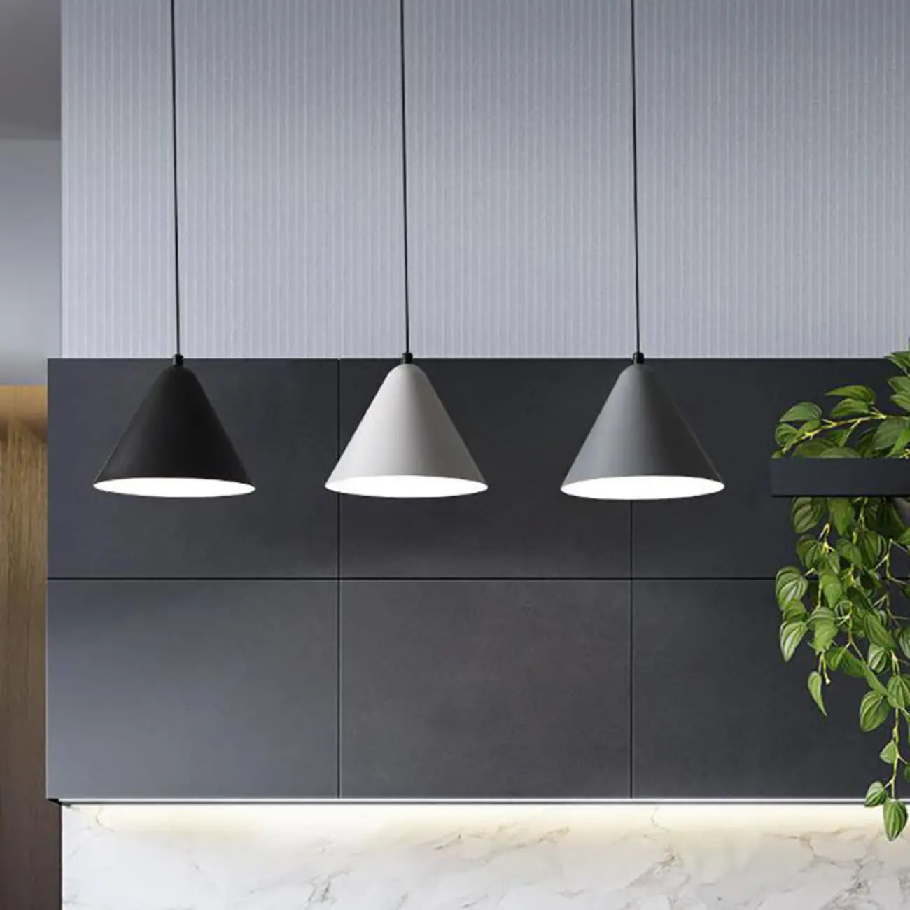 Suspension moderne conique en métal réglable pour îlot de cuisine