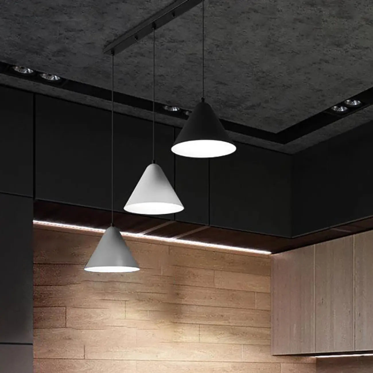 Suspension moderne conique en métal réglable pour îlot de cuisine