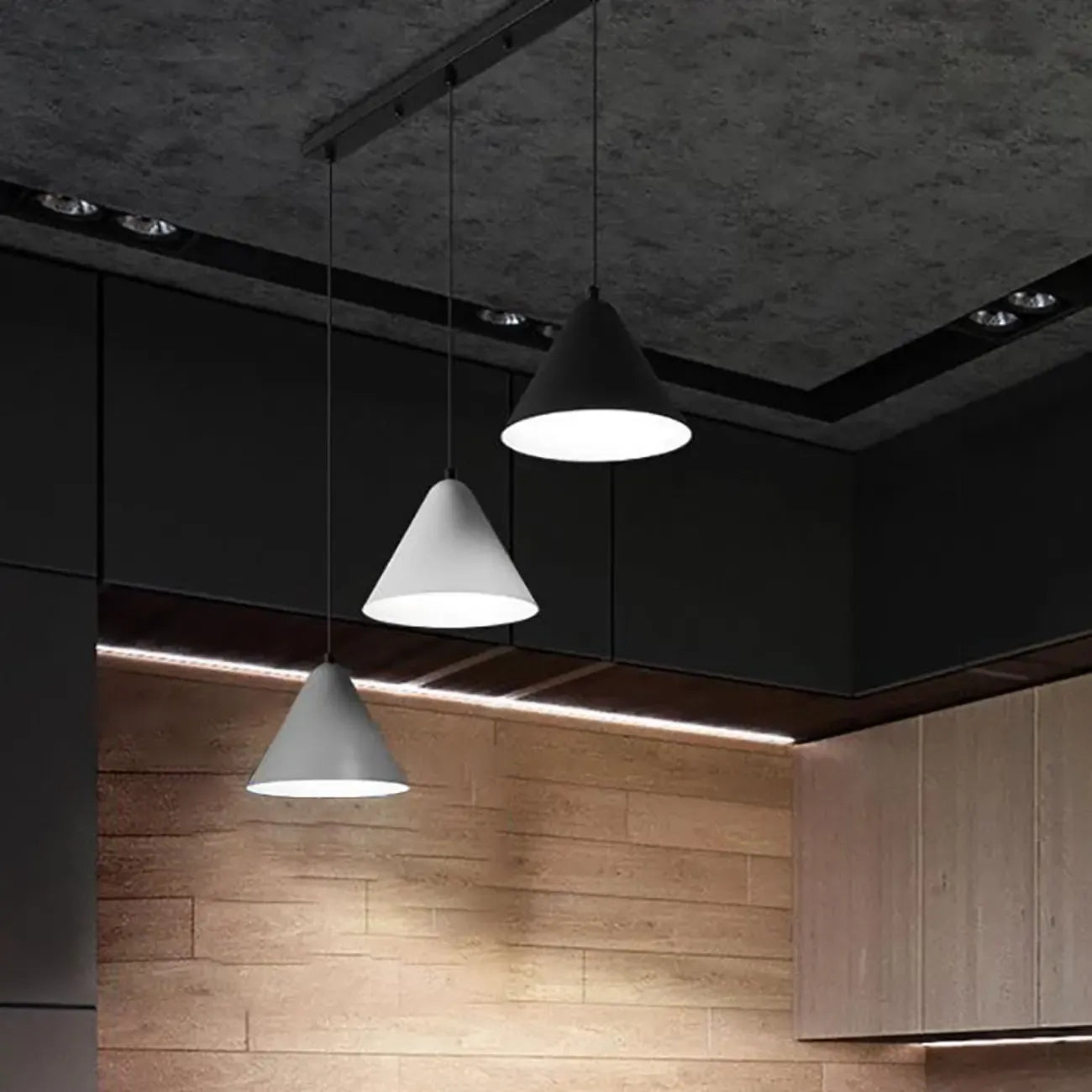 Suspension moderne conique en métal réglable pour îlot de cuisine