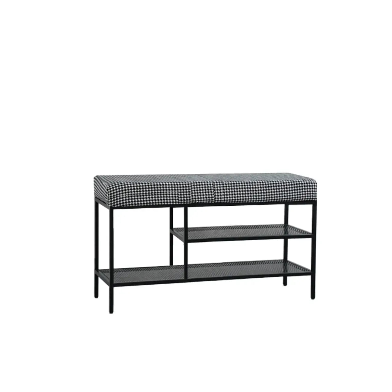 Banc d'entrée en métal avec rangement à chaussures et assise rembourrée