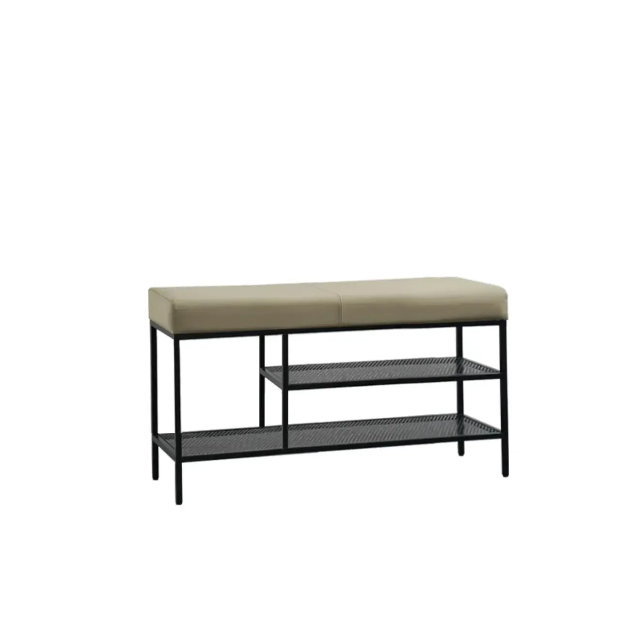 Banc d'entrée en métal avec rangement à chaussures et assise rembourrée