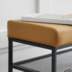 Banc d'entrée en métal avec rangement à chaussures et assise rembourrée