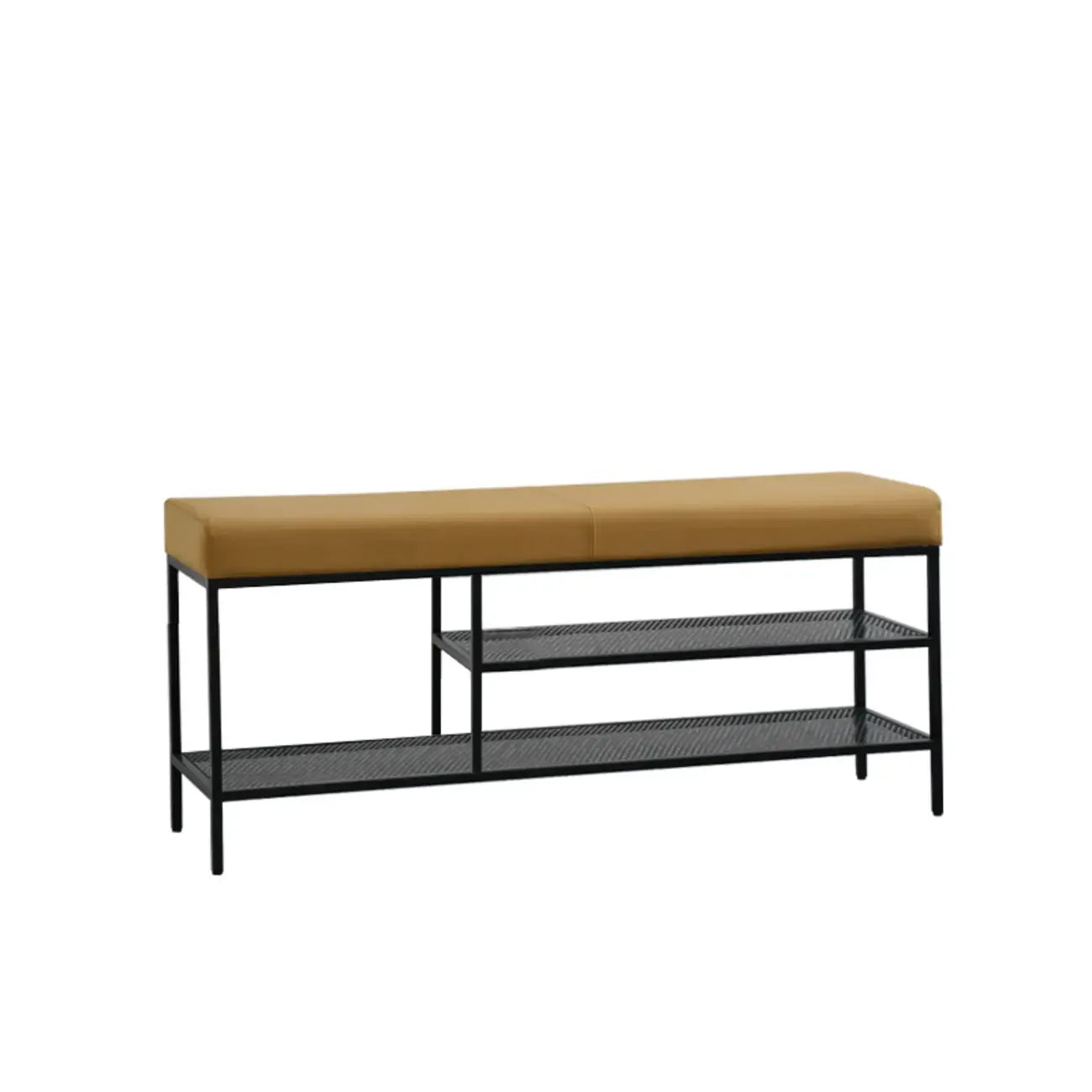 Banc d'entrée en métal avec rangement à chaussures et assise rembourrée