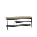 Banc d'entrée en métal avec rangement à chaussures et assise rembourrée