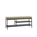 Banc d'entrée en métal avec rangement à chaussures et assise rembourrée