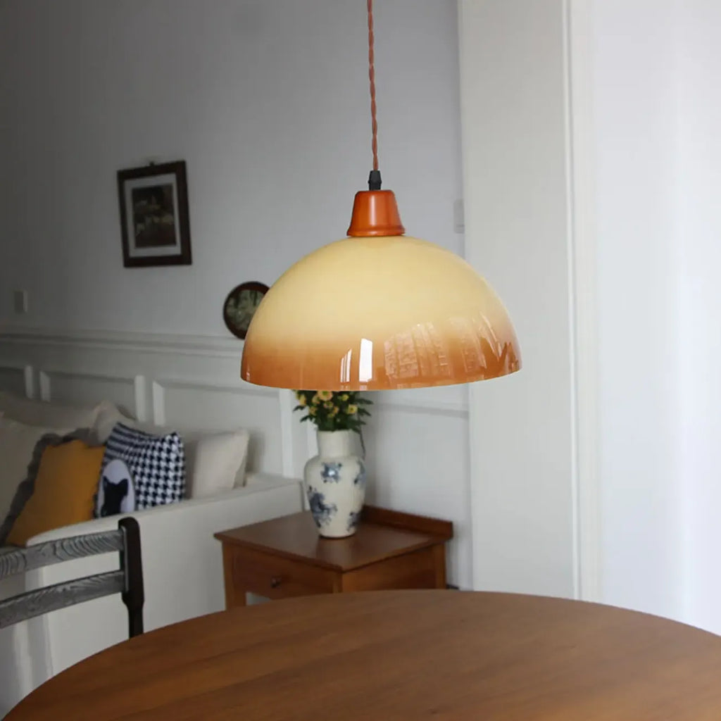 Suspension ronde en verre blanc et corde de bois