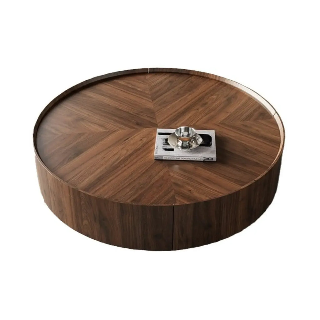 Table basse ronde moderne en bois avec piètement en acier
